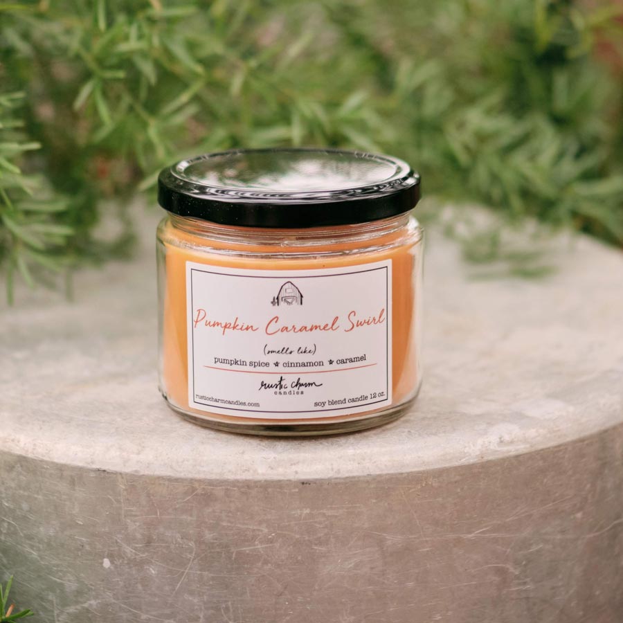 Rustic Charm Candles | 12-oz Scented Candle | Pumpkin Caramel Swirl