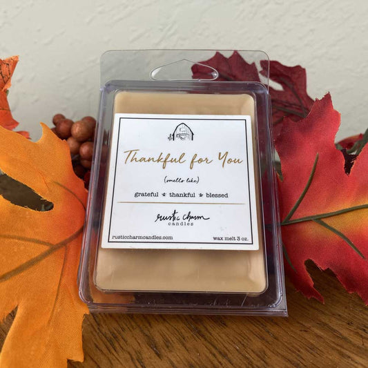 Thankful for You Soy Wax Melt | Buttery pecan pie flameless candle alternative from Rustic Charm Candles Fall collection