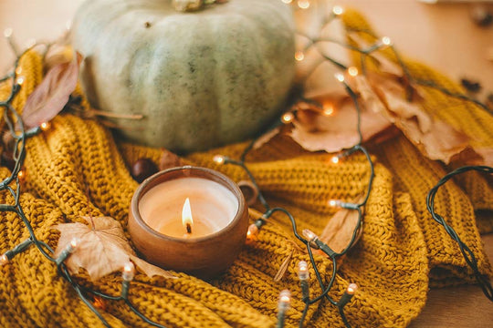Fall Candle with lights and pumpkin