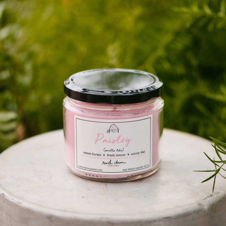 Paisley Candle | Pink Candle with sweet florals and fresh lemon | Rustic Charm Candles
