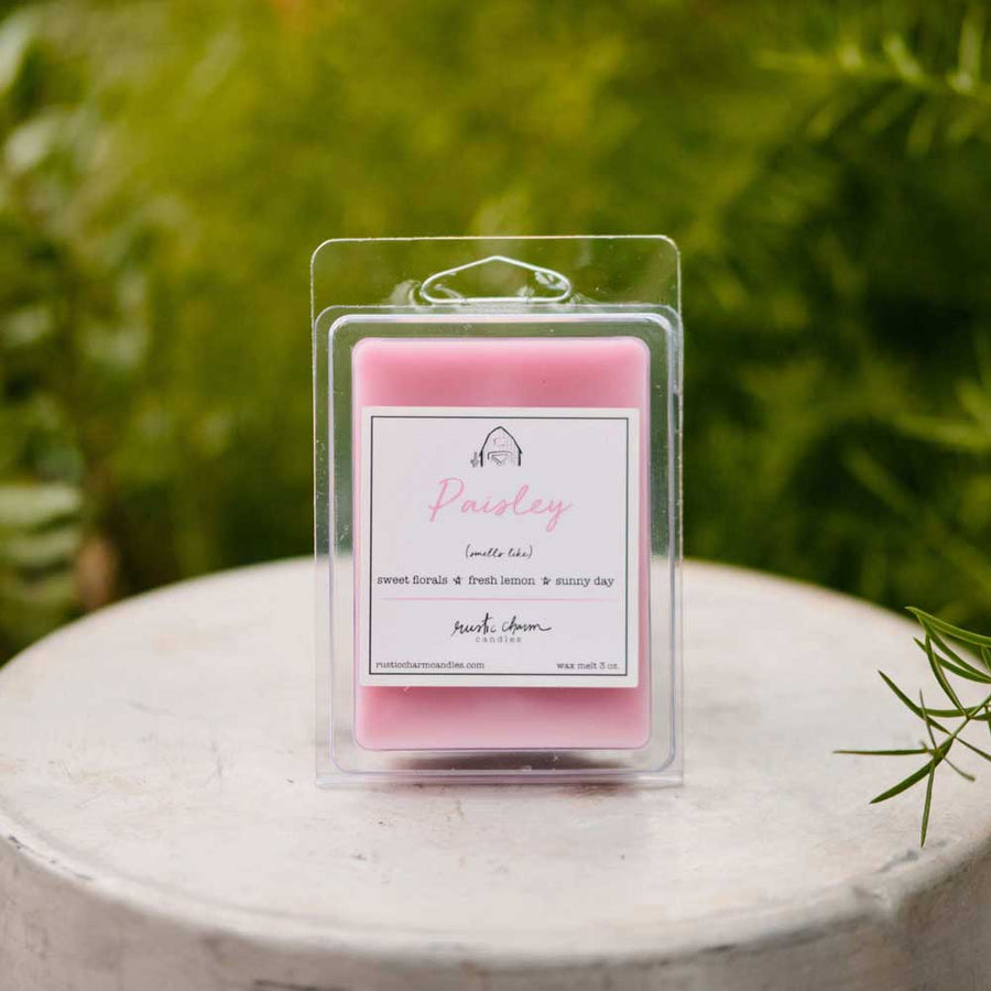 Paisley Wax Melts in Clamshell | Pink blend of florals and lemon | Rustic Charm Candles